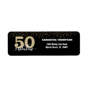 Black Gold Glitter 50 & Fabulous Return Address   Label