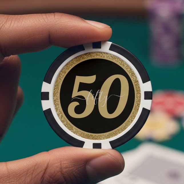 Black & Gold Glitter 50 Fifty Years 50th Birthday Poker Chips (Creator Uploaded)