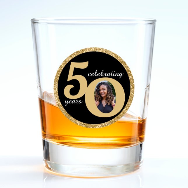 Black & Gold Glitter 50 Fifty Years 50th Birthday Shot Glass