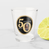 Black & Gold Glitter 50 Fifty Years 50th Birthday Shot Glass (Front)