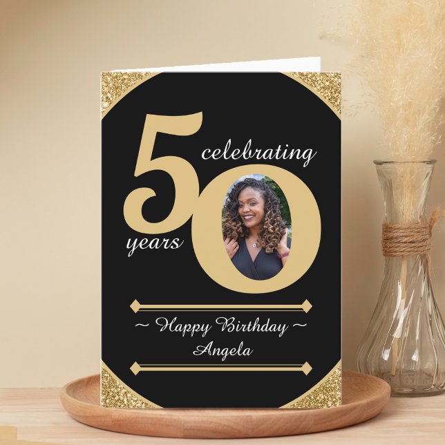 Black & Gold Glitter 50 Fifty Years 50th Birthday Thank You Card (Black & Gold Glitter 50 Fifty Years 50th Birthday Thank You Card)