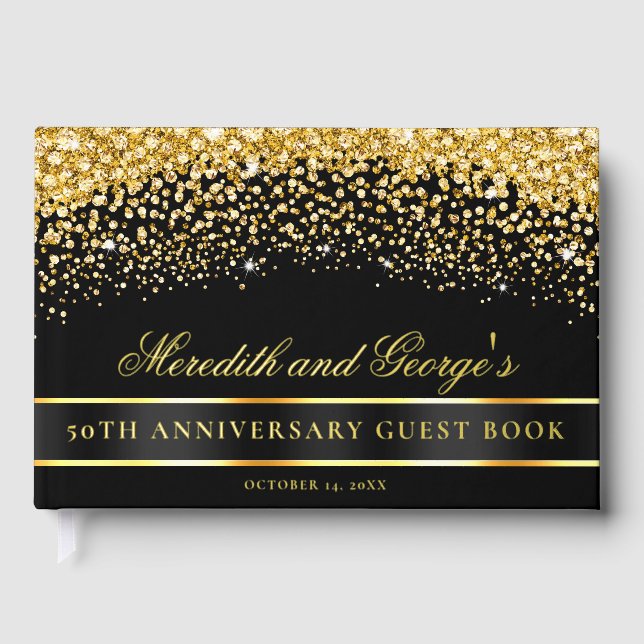 Black  Gold Glitter 50th Anniversary Guest Book (Front)