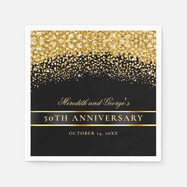 Black Gold Glitter 50th Anniversary Napkin (Front)