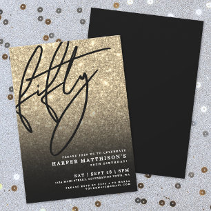 Black Gold Glitter 50th Birthday Invitation
