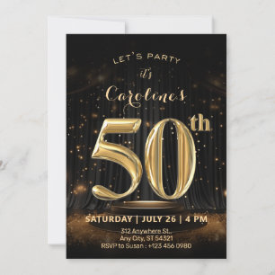 Black & Gold Glitter 50th Birthday Invitation  