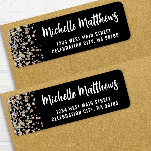 Black Gold Glitter 50th Birthday Return Address Label (Black Gold Glitter 50th Birthday Return Address label)