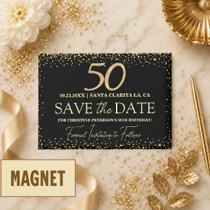 Black Gold Glitter 50th Birthday Save the Date Magnet