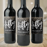 Black Gold Glitter 50th Birthday Wine Label<br><div class="desc">Personalised Fifty 50th Birthday Wine Bottle Labels. These custom labels feature the word "Fifty" across the centre in bold script, with "Name's 50th Birthday" displayed at the bottom in a clean sans serif font. Designed in a simple black and white theme, the minimalist style keeps the focus on the milestone...</div>