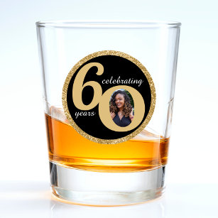 Black & Gold Glitter 60 Sixty Years 60th Birthday Shot Glass
