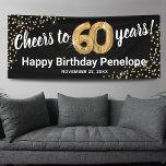 Black Gold Glitter 60th Birthday Banner<br><div class="desc">Elegant sixtieth birthday party banner featuring a stylish black background that can be changed to any colour,  gold sparkly glitter,  sixty gold hellium balloons,  and a modern 60th birthday celebration text template that is easy to personalise.</div>