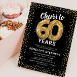 Black Gold Glitter 60th Birthday Template<br><div class="desc">Elegant sixtieth birthday party invitation featuring a stylish black background that can be changed to any colour,  gold sparkly glitter,  sixty gold hellium balloons,  and a modern 60th birthday celebration text template that is easy to personalise.</div>