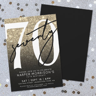 Black Gold Glitter 70th Birthday Invitation