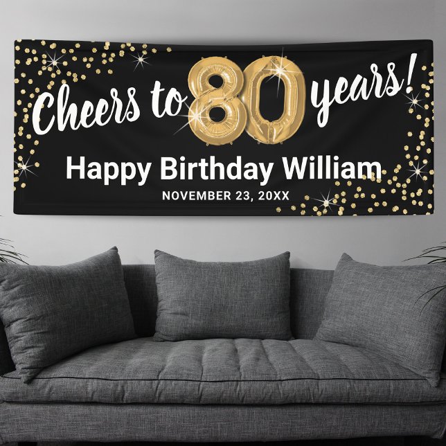Black Gold Glitter 80th Birthday Banner (Creator Uploaded)