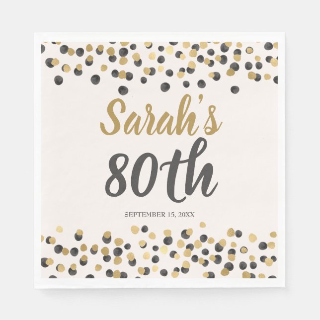 Black Gold Glitter 80th Birthday  Napkin (Front)