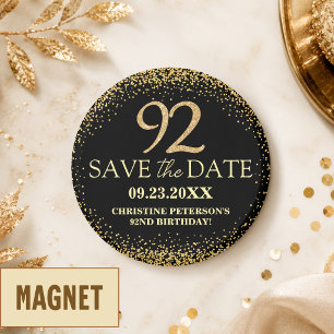 Black Gold Glitter 92nd Birthday Save the Date Magnet