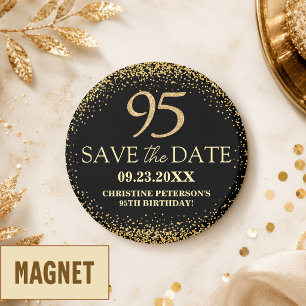 Black Gold Glitter 95th Birthday Save the Date Magnet