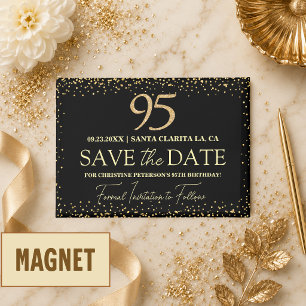 Black Gold Glitter 95th Birthday Save the Date Magnet