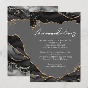 Black Gold Glitter Agate Wedding Accommodations Enclosure Card