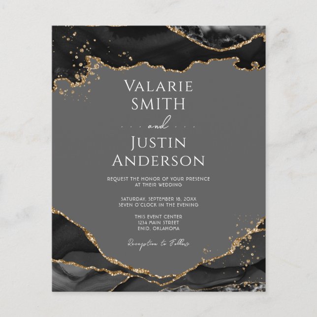 Black Gold Glitter Agate Wedding Invitation (Front)