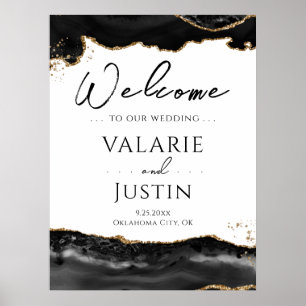 Black Gold Glitter Agate Wedding Welcome Sign