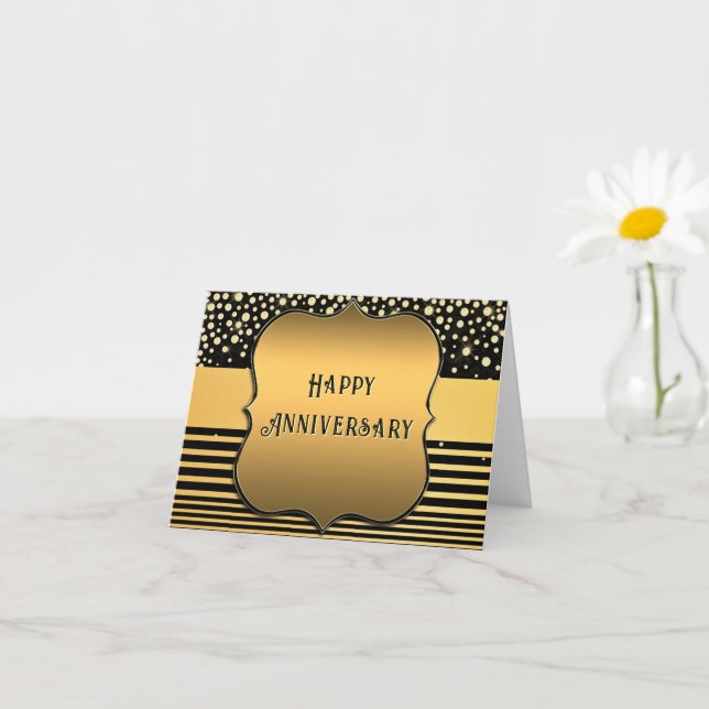 Black Gold Glitter Anniversary Card (Small Plant)