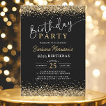 Black Gold Glitter Any Age Birthday  Invitation<br><div class="desc">Celebrate in style with this Black and Gold Glitter Any Age Birthday Invitation! Featuring a sleek black background with sparkling faux gold glitter accents, this invitation brings all the glitz and glam to your milestone birthday celebration. Whether you're turning 21, 30, 50, or any age, this editable design lets you...</div>
