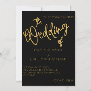 Black & Gold Glitter Art Deco Style Wedding Invitation