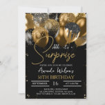 Black Gold Glitter Balloons 50th Surprise Birthday Invitation<br><div class="desc">Surprise 50th Birthday Black and Gold Glitter Balloons Birthday Party Invitation for women,  men. Elegant Gold Script Birthday Party Invite 18th 20th 21st 30th 40th 50th 60th 70th 80th 90th 100th,  Any Ages.
Part of a collection. Matching items available.</div>