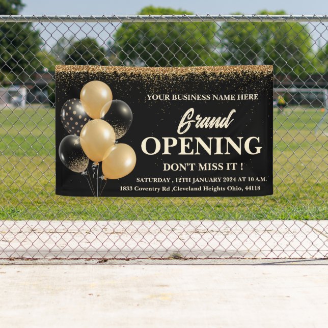 Black & Gold Glitter Balloons Grand Opening  Banner (Insitu)