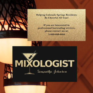 Black & Gold Glitter Bartender Business Card