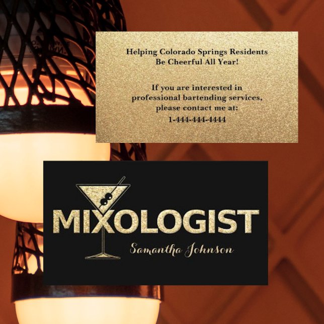 Black & Gold Glitter Bartender Business Card (Creator Uploaded)