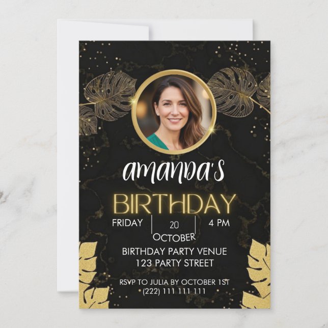Black Gold Glitter Birthday Invitation (Front)
