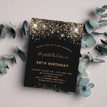 Black gold glitter birthday invitation postcard<br><div class="desc">A modern,  stylish and glamorous invitation for a 40th (or any age) birthday party.  A black background decorated with faux glitter and sparkle. The name is written with a modern golden colored hand lettered style script.  Personalize and add your party details.</div>