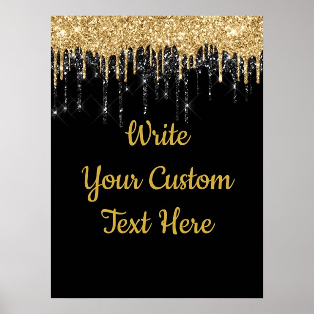 Black Gold Glitter Birthday Party Anniversary Poster (Front)