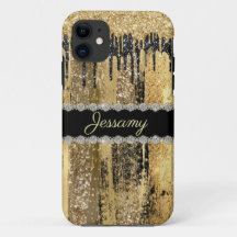 Black Gold Glitter Bling Dripping Diamond Name