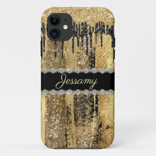 Black Gold Glitter Bling Dripping Diamond Name iPhone 11 Case