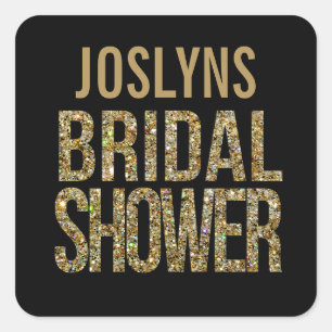 Black & Gold Glitter Bridal Shower Name Sticker
