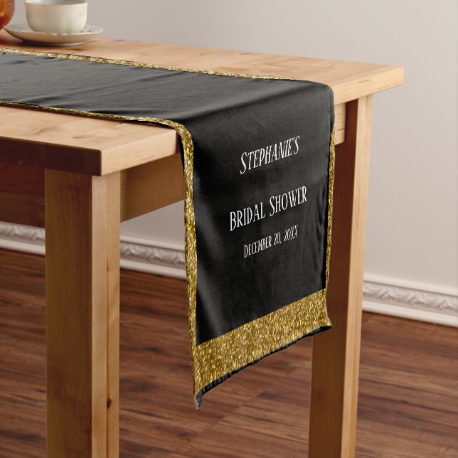 Black Gold Glitter Bridal Shower Wedding 2024 Short Table Runner (In Situ)
