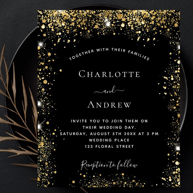 Black gold glitter budget wedding invitation flyer (Creator Uploaded)