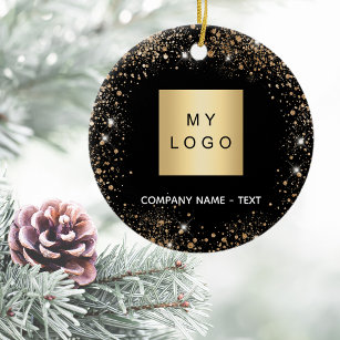 Black gold glitter business company logo ceramic ornament