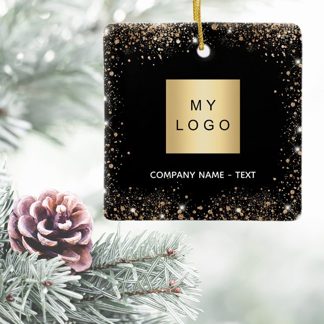 Black gold glitter business company logo ceramic ornament (Creator Uploaded)