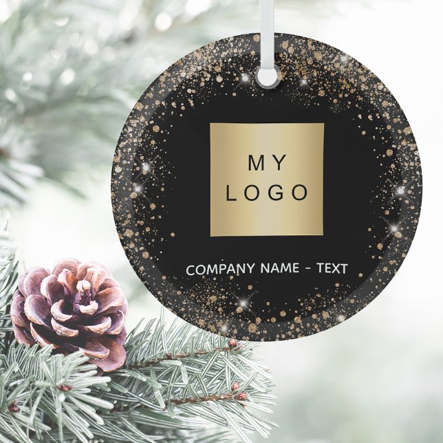 Black gold glitter business company logo glass tree decoration (Creator Uploaded)
