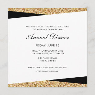 Black & Gold Glitter Business Professional Dinner Invitation