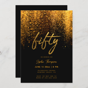 Black Gold Glitter Calligraphy Elegant 50 Birthday Invitation