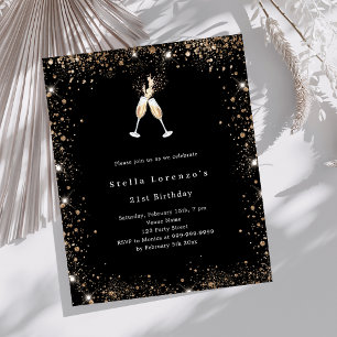 Black gold glitter cheers birthday invitation