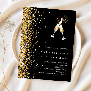 Black gold glitter cheers Bridal Shower invitation