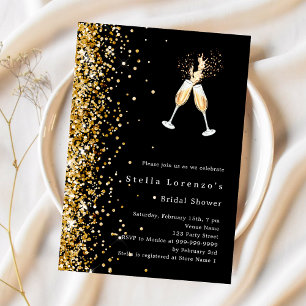 Black gold glitter cheers party Bridal Shower Invitation