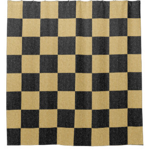 Black Gold Glitter Chequered Classy Trendy Pattern Shower Curtain