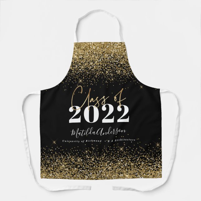 black gold glitter class of graduation modern  apron (Front)
