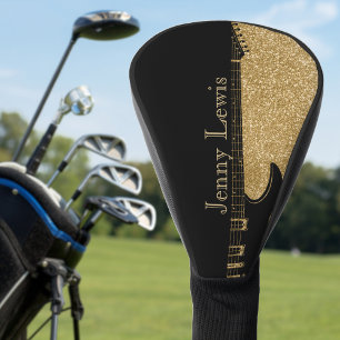 Black & Gold Glitter Colour Block Name Guitar Golf Head Cover